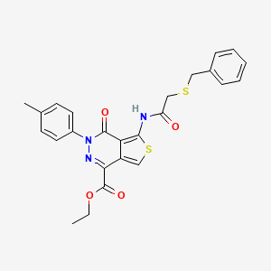 molecular formula C25H23N3O4S2 B2563387 Ethyl 5-(2-(benzylthio)acetamido)-4-oxo-3-(p-tolyl)-3,4-dihydrothieno[3,4-d]pyridazine-1-carboxylate CAS No. 851948-55-5