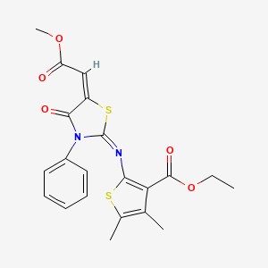 ethyl 2-((E)-((E)-5-(2-methoxy-2-oxoethylidene)-4-oxo-3-phenylthiazolidin-2-ylidene)amino)-4,5-dimethylthiophene-3-carboxylate