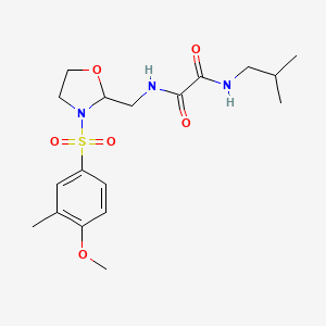 molecular formula C18H27N3O6S B2563407 N1-异丁基-N2-((3-((4-甲氧基-3-甲基苯基)磺酰)恶唑烷-2-基)甲基)草酰胺 CAS No. 874804-59-8
