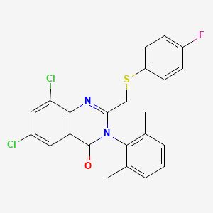 molecular formula C23H17Cl2FN2OS B2563429 6,8-Dichloro-3-(2,6-dimethylphenyl)-2-{[(4-fluorophenyl)sulfanyl]methyl}-3,4-dihydroquinazolin-4-one CAS No. 338957-60-1