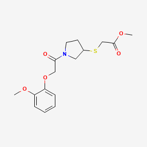 molecular formula C16H21NO5S B2563436 2-((1-(2-(2-甲氧基苯氧基)乙酰基)吡咯烷-3-基)硫代)乙酸甲酯 CAS No. 1798618-70-8