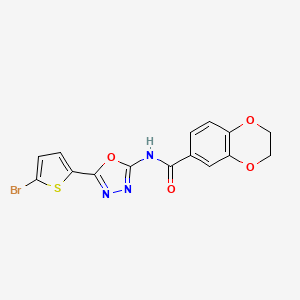 molecular formula C15H10BrN3O4S B2563437 N-(5-(5-bromothiophen-2-yl)-1,3,4-oxadiazol-2-yl)-2,3-dihydrobenzo[b][1,4]dioxine-6-carboxamide CAS No. 1021036-24-7