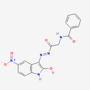 molecular formula C17H13N5O5 B2563444 (Z)-N-(2-(2-(5-硝基-2-氧代吲哚啉-3-亚烯基)肼基)-2-氧代乙基)苯甲酰胺 CAS No. 304651-79-4