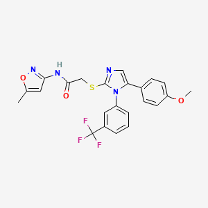 molecular formula C23H19F3N4O3S B2563446 2-((5-(4-甲氧苯基)-1-(3-(三氟甲基)苯基)-1H-咪唑-2-基)硫代)-N-(5-甲基异恶唑-3-基)乙酰胺 CAS No. 1226444-01-4