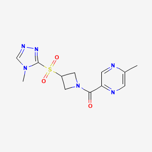 molecular formula C12H14N6O3S B2563447 (3-((4-甲基-4H-1,2,4-三唑-3-基)磺酰基)氮杂环丁烷-1-基)(5-甲基吡嗪-2-基)甲酮 CAS No. 2034443-81-5