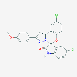 molecular formula C24H17Cl2N3O3 B256345 4-{5,9'-Dichloro-1,1',2,10'b-tetrahydro-2-oxospiro(indole-3,5'-pyrazolo[1,5-c][1,3]benzoxazine)-2'-yl}phenyl methyl ether 