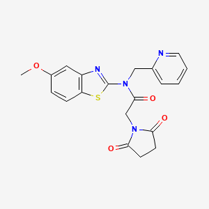 molecular formula C20H18N4O4S B2563462 2-(2,5-dioxopyrrolidin-1-yl)-N-(5-methoxybenzo[d]thiazol-2-yl)-N-(pyridin-2-ylmethyl)acetamide CAS No. 922639-28-9
