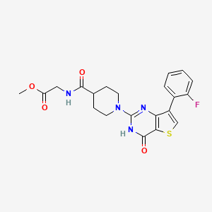 molecular formula C21H21FN4O4S B2563464 Methyl 2-(1-(7-(2-fluorophenyl)-4-oxo-3,4-dihydrothieno[3,2-d]pyrimidin-2-yl)piperidine-4-carboxamido)acetate CAS No. 1242962-44-2