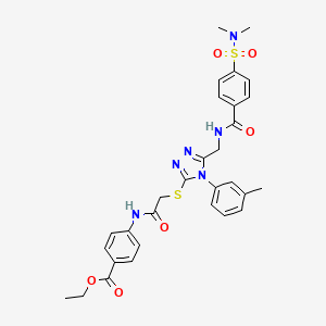 molecular formula C30H32N6O6S2 B2563472 ethyl 4-(2-((5-((4-(N,N-dimethylsulfamoyl)benzamido)methyl)-4-(m-tolyl)-4H-1,2,4-triazol-3-yl)thio)acetamido)benzoate CAS No. 310449-09-3