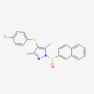 molecular formula C21H17ClN2OS2 B2563474 4-(4-Chlorophenyl)sulfanyl-3,5-dimethyl-1-naphthalen-2-ylsulfinylpyrazole CAS No. 957294-34-7