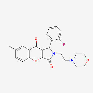 molecular formula C24H23FN2O4 B2563482 1-(2-Fluorophenyl)-7-methyl-2-(2-morpholinoethyl)-1,2-dihydrochromeno[2,3-c]pyrrole-3,9-dione CAS No. 634574-39-3
