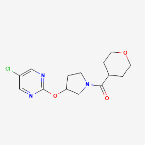molecular formula C14H18ClN3O3 B2563493 (3-((5-chloropyrimidin-2-yl)oxy)pyrrolidin-1-yl)(tetrahydro-2H-pyran-4-yl)methanone CAS No. 2034300-24-6