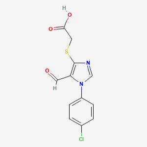 molecular formula C12H9ClN2O3S B2563495 2-[1-(4-Chlorophenyl)-5-formylimidazol-4-yl]sulfanylacetic acid CAS No. 1333775-51-1