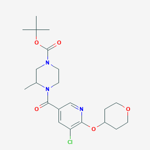 molecular formula C21H30ClN3O5 B2563508 tert-butyl 4-(5-chloro-6-((tetrahydro-2H-pyran-4-yl)oxy)nicotinoyl)-3-methylpiperazine-1-carboxylate CAS No. 1903024-71-4
