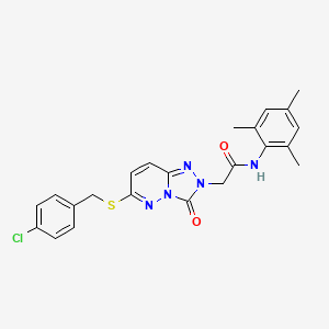 molecular formula C23H22ClN5O2S B2563509 2-(6-((4-chlorobenzyl)thio)-3-oxo-[1,2,4]triazolo[4,3-b]pyridazin-2(3H)-yl)-N-mesitylacetamide CAS No. 1105208-35-2