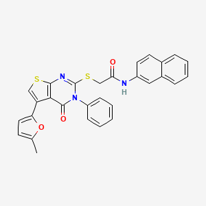molecular formula C29H21N3O3S2 B2563524 2-[5-(5-methylfuran-2-yl)-4-oxo-3-phenylthieno[2,3-d]pyrimidin-2-yl]sulfanyl-N-naphthalen-2-ylacetamide CAS No. 379236-14-3