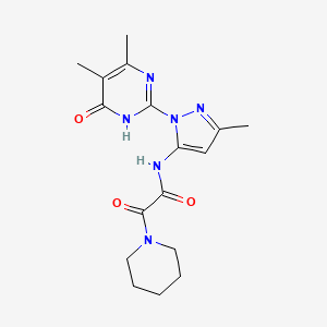 molecular formula C17H22N6O3 B2563529 N-(1-(4,5-dimethyl-6-oxo-1,6-dihydropyrimidin-2-yl)-3-methyl-1H-pyrazol-5-yl)-2-oxo-2-(piperidin-1-yl)acetamide CAS No. 1013988-18-5