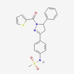 molecular formula C21H19N3O3S2 B2563536 N-(4-(5-phenyl-1-(thiophene-2-carbonyl)-4,5-dihydro-1H-pyrazol-3-yl)phenyl)methanesulfonamide CAS No. 851718-37-1