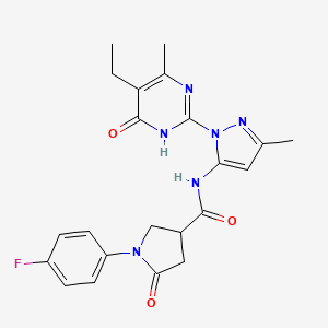 N-(1-(5-ethyl-4-methyl-6-oxo-1,6-dihydropyrimidin-2-yl)-3-methyl-1H-pyrazol-5-yl)-1-(4-fluorophenyl)-5-oxopyrrolidine-3-carboxamide