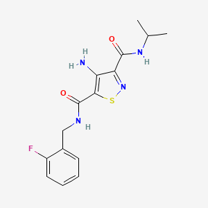 molecular formula C15H17FN4O2S B2563550 4-氨基-N~5~-(2-氟苄基)-N~3~-异丙基异噻唑-3,5-二甲酰胺 CAS No. 1286732-69-1