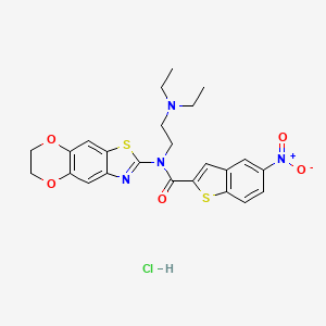 molecular formula C24H25ClN4O5S2 B2563551 N-(2-(diethylamino)ethyl)-N-(6,7-dihydro-[1,4]dioxino[2',3':4,5]benzo[1,2-d]thiazol-2-yl)-5-nitrobenzo[b]thiophene-2-carboxamide hydrochloride CAS No. 1329888-44-9