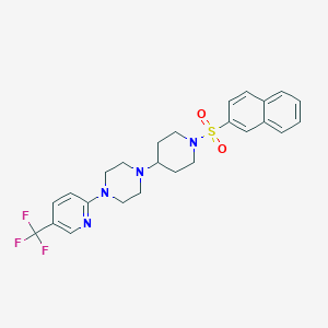 molecular formula C25H27F3N4O2S B2563559 1-[1-(Naphthalene-2-sulfonyl)piperidin-4-yl]-4-[5-(trifluoromethyl)pyridin-2-yl]piperazine CAS No. 2097935-23-2