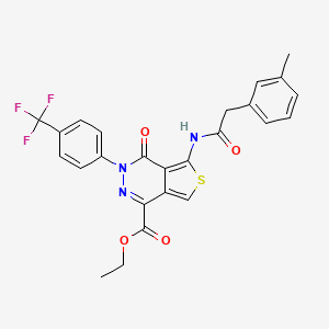 molecular formula C25H20F3N3O4S B2563566 Ethyl 5-[[2-(3-methylphenyl)acetyl]amino]-4-oxo-3-[4-(trifluoromethyl)phenyl]thieno[3,4-d]pyridazine-1-carboxylate CAS No. 851951-45-6