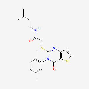 molecular formula C21H25N3O2S2 B2563585 2-{[3-(2,5-dimethylphenyl)-4-oxo-3,4-dihydrothieno[3,2-d]pyrimidin-2-yl]sulfanyl}-N-(3-methylbutyl)acetamide CAS No. 1291838-64-6