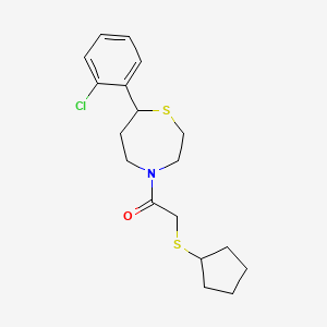 molecular formula C18H24ClNOS2 B2563594 1-(7-(2-Chlorophenyl)-1,4-thiazepan-4-yl)-2-(cyclopentylthio)ethanone CAS No. 1795302-31-6