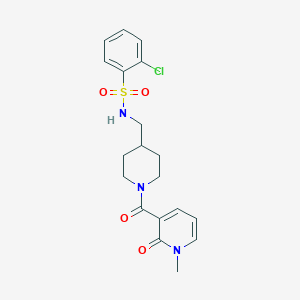 molecular formula C19H22ClN3O4S B2563596 2-chloro-N-((1-(1-methyl-2-oxo-1,2-dihydropyridine-3-carbonyl)piperidin-4-yl)methyl)benzenesulfonamide CAS No. 1234999-54-2