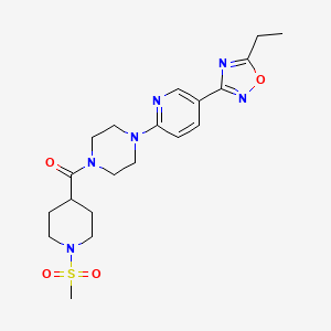 molecular formula C20H28N6O4S B2563618 (4-(5-(5-Ethyl-1,2,4-oxadiazol-3-yl)pyridin-2-yl)piperazin-1-yl)(1-(methylsulfonyl)piperidin-4-yl)methanone CAS No. 1235328-96-7
