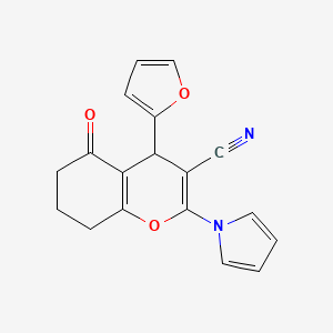 molecular formula C18H14N2O3 B2563635 4-(2-呋喃基)-5-氧代-2-(1H-吡咯-1-基)-5,6,7,8-四氢-4H-色烯-3-腈 CAS No. 478261-81-3