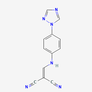 molecular formula C12H8N6 B2563639 2-[[4-(1,2,4-三唑-1-基)苯胺]亚甲基]丙二腈 CAS No. 1023541-22-1