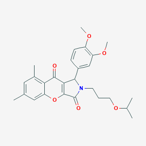molecular formula C27H31NO6 B256364 1-(3,4-Dimethoxyphenyl)-2-(3-isopropoxypropyl)-6,8-dimethyl-1,2-dihydrochromeno[2,3-c]pyrrole-3,9-dione 