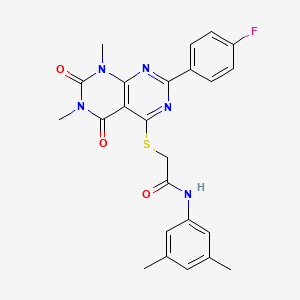 molecular formula C24H22FN5O3S B2563665 N-(3,5-dimethylphenyl)-2-((2-(4-fluorophenyl)-6,8-dimethyl-5,7-dioxo-5,6,7,8-tetrahydropyrimido[4,5-d]pyrimidin-4-yl)thio)acetamide CAS No. 852169-95-0