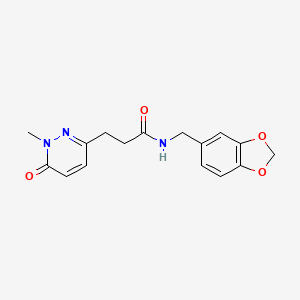 molecular formula C16H17N3O4 B2563666 N-(苯并[d][1,3]二氧杂环-5-甲基)-3-(1-甲基-6-氧代-1,6-二氢吡哒嗪-3-基)丙酰胺 CAS No. 1797695-77-2