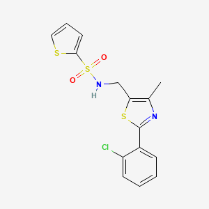 molecular formula C15H13ClN2O2S3 B2563670 N-((2-(2-chlorophenyl)-4-methylthiazol-5-yl)methyl)thiophene-2-sulfonamide CAS No. 2034601-49-3