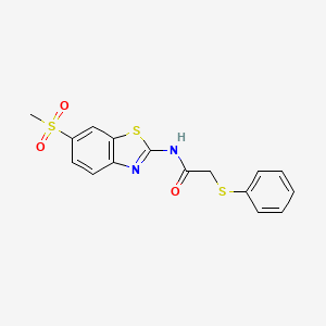 molecular formula C16H14N2O3S3 B2563673 N-(6-(甲基磺酰基)苯并[d]噻唑-2-基)-2-(苯硫基)乙酰胺 CAS No. 885910-62-3