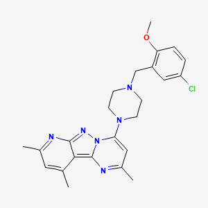 molecular formula C24H27ClN6O B2563684 4-(4-(5-Chloro-2-methoxybenzyl)piperazin-1-yl)-2,8,10-trimethylpyrido[2',3':3,4]pyrazolo[1,5-a]pyrimidine CAS No. 900268-19-1
