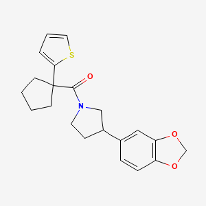 molecular formula C21H23NO3S B2563689 (3-(苯并[d][1,3]二氧杂环-5-基)吡咯烷-1-基)(1-(噻吩-2-基)环戊基)甲酮 CAS No. 2034494-33-0