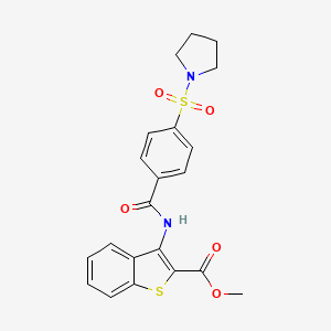 molecular formula C21H20N2O5S2 B2563692 Methyl 3-(4-(pyrrolidin-1-ylsulfonyl)benzamido)benzo[b]thiophene-2-carboxylate CAS No. 397278-77-2