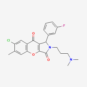 molecular formula C23H22ClFN2O3 B2563707 7-Chloro-2-(3-(dimethylamino)propyl)-1-(3-fluorophenyl)-6-methyl-1,2-dihydrochromeno[2,3-c]pyrrole-3,9-dione CAS No. 886147-32-6
