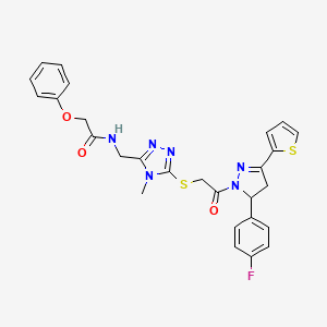 molecular formula C27H25FN6O3S2 B2563734 N-((5-((2-(5-(4-氟苯基)-3-(噻吩-2-基)-4,5-二氢-1H-吡唑-1-基)-2-氧代乙基)硫)-4-甲基-4H-1,2,4-三唑-3-基)甲基)-2-苯氧基乙酰胺 CAS No. 393585-70-1