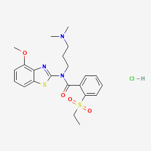 molecular formula C22H28ClN3O4S2 B2563735 N-(3-(dimethylamino)propyl)-2-(ethylsulfonyl)-N-(4-methoxybenzo[d]thiazol-2-yl)benzamide hydrochloride CAS No. 1216674-28-0