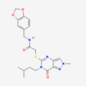N-(benzo[d][1,3]dioxol-5-ylmethyl)-2-((6-isopentyl-2-methyl-7-oxo-6,7-dihydro-2H-pyrazolo[4,3-d]pyrimidin-5-yl)thio)acetamide