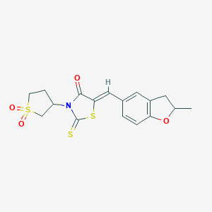 molecular formula C17H17NO4S3 B256380 3-(1,1-Dioxidotetrahydro-3-thienyl)-5-[(2-methyl-2,3-dihydro-1-benzofuran-5-yl)methylene]-2-thioxo-1,3-thiazolidin-4-one 
