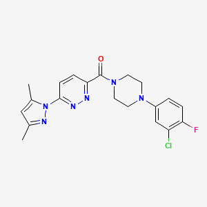 molecular formula C20H20ClFN6O B2563821 (4-(3-chloro-4-fluorophenyl)piperazin-1-yl)(6-(3,5-dimethyl-1H-pyrazol-1-yl)pyridazin-3-yl)methanone CAS No. 1351610-70-2