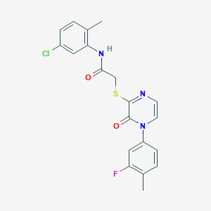 molecular formula C20H17ClFN3O2S B2563825 N-(5-chloro-2-methylphenyl)-2-((4-(3-fluoro-4-methylphenyl)-3-oxo-3,4-dihydropyrazin-2-yl)thio)acetamide CAS No. 899759-23-0