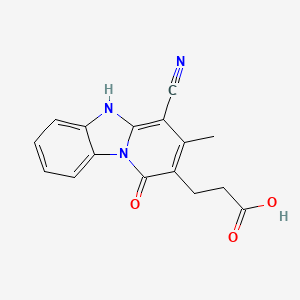 molecular formula C16H13N3O3 B2563834 3-(4-Cyano-3-methyl-1-oxo-1,5-dihydropyrido[1,2-a]benzimidazol-2-yl)propanoic acid CAS No. 714212-16-5