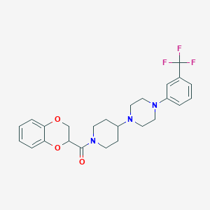 molecular formula C25H28F3N3O3 B2563848 (2,3-Dihydrobenzo[b][1,4]dioxin-2-yl)(4-(4-(3-(trifluoromethyl)phenyl)piperazin-1-yl)piperidin-1-yl)methanone CAS No. 2034480-15-2